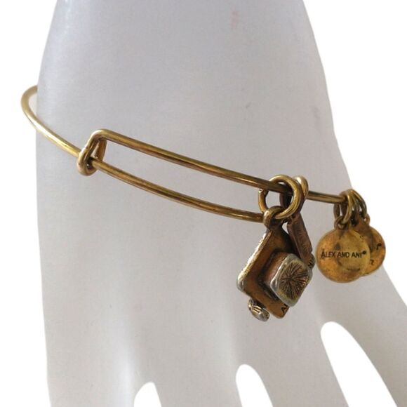 Alex and Ani Graduation Cap Bracelet Bangle Gold Tone Expandable Charm 2018. - Picture 4 of 9